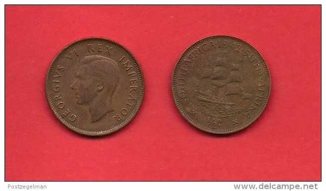 SOUTH AFRICA, 1942,  Circulated Coin, 1/2 Penny, George VI, Km 24, C1397 - South Africa