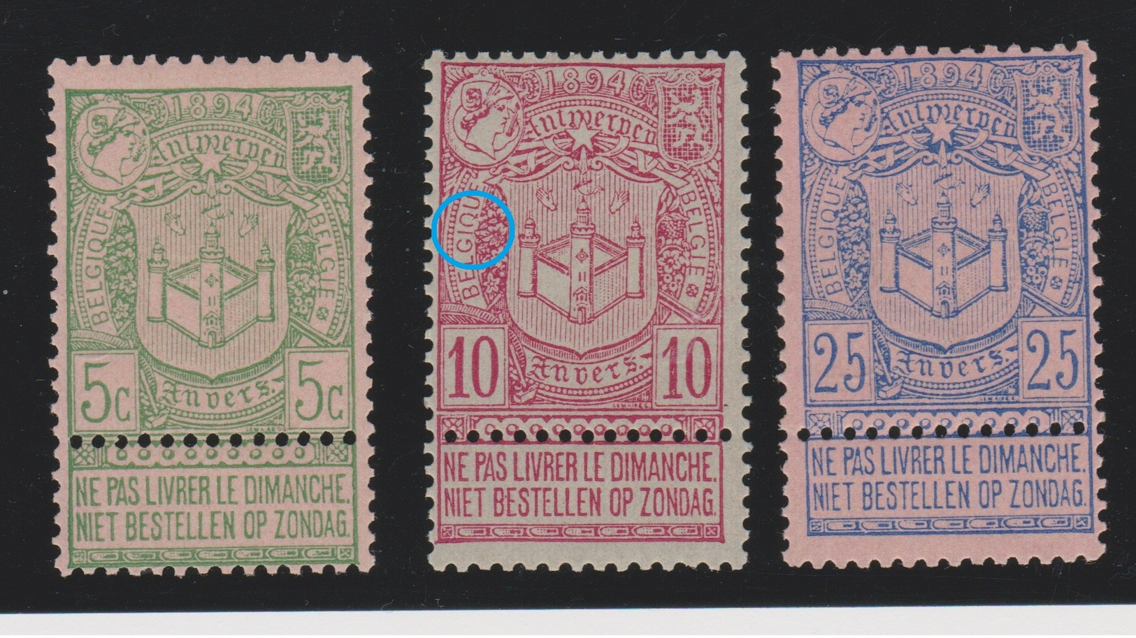 Belgique - 1894 - ** - COB 68 à 70 - Série - - 1893-1907 Armoiries