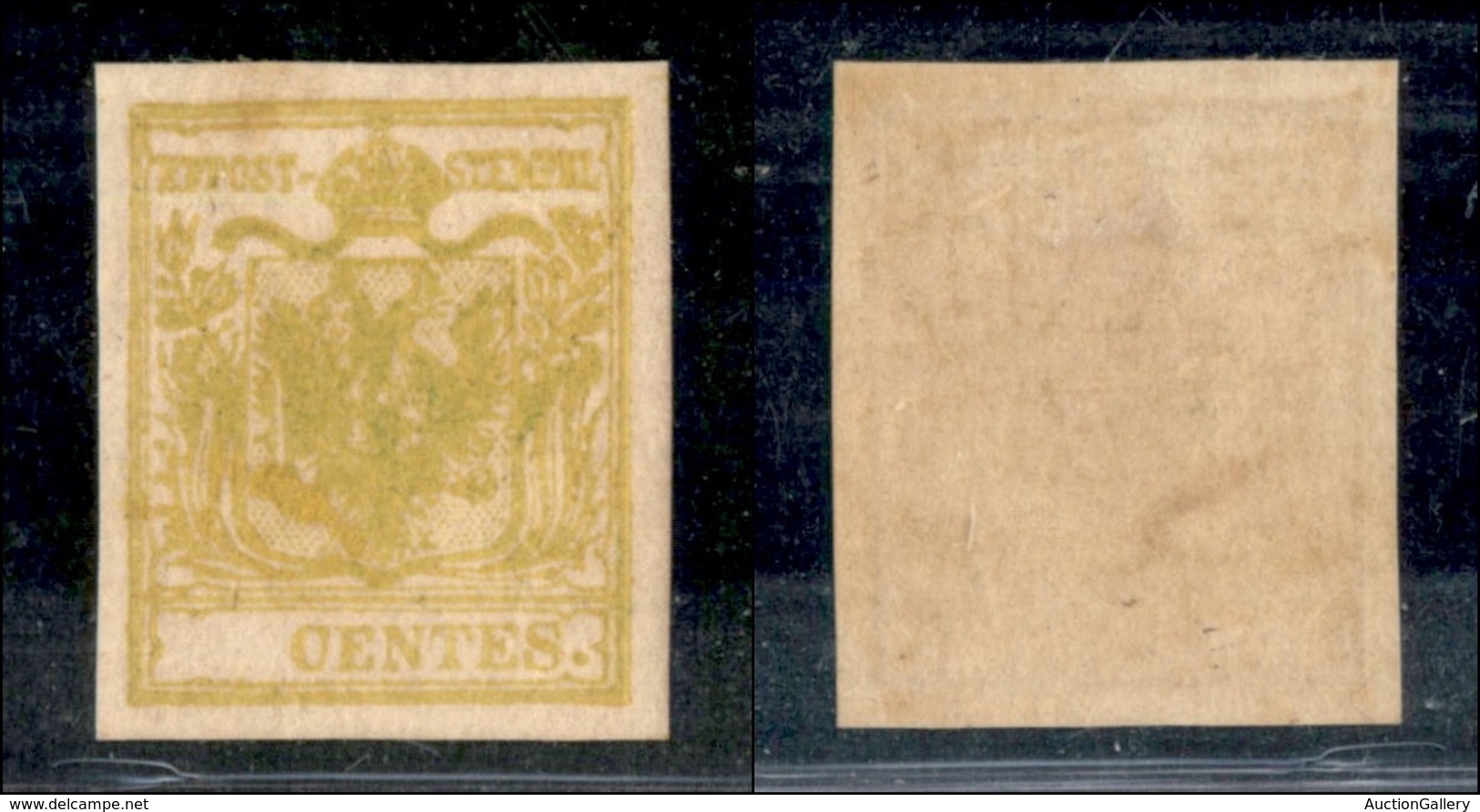 ANTICHI STATI - LOMBARDO VENETO - 1850 - Ristampa - 5 Cent Giallo Oliva - Senza Cifra - Carta Quadrillè - Nuovo Con Gomm - Other & Unclassified