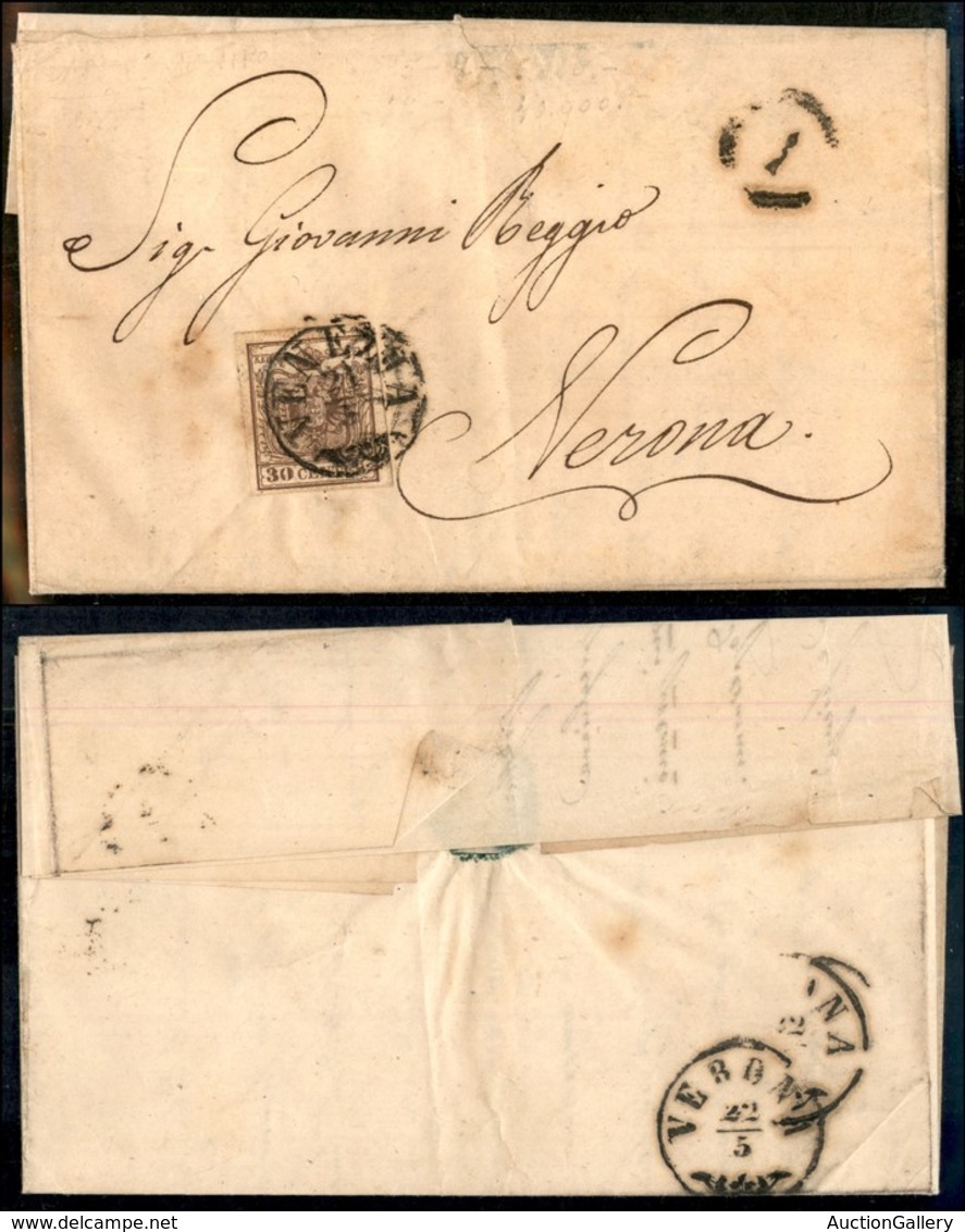 ANTICHI STATI - LOMBARDO VENETO - 30 Cent (21) - Lettera Da Venezia A Verona Del 21.5.58 (140) - Altri & Non Classificati