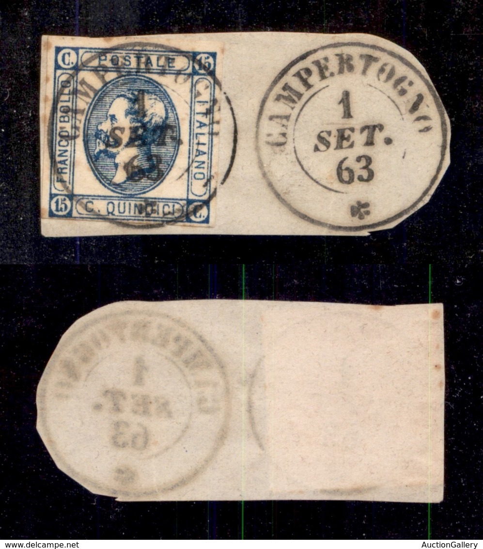 ANTICHI STATI - LOMBARDO VENETO - Campertogno (P.ti 13) - 15 Cent (13 - Regno) Su Frammento - Autres & Non Classés