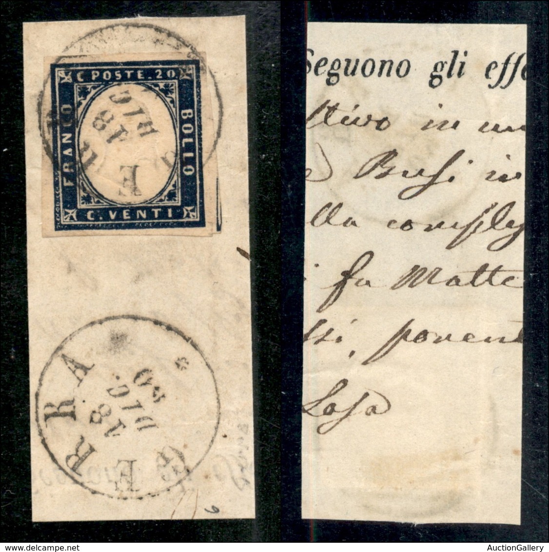 ANTICHI STATI - LOMBARDO VENETO - Gerra (P.ti 6) - 20 Cent (15C - Sardegna) Su Frammento (160) - Sonstige & Ohne Zuordnung