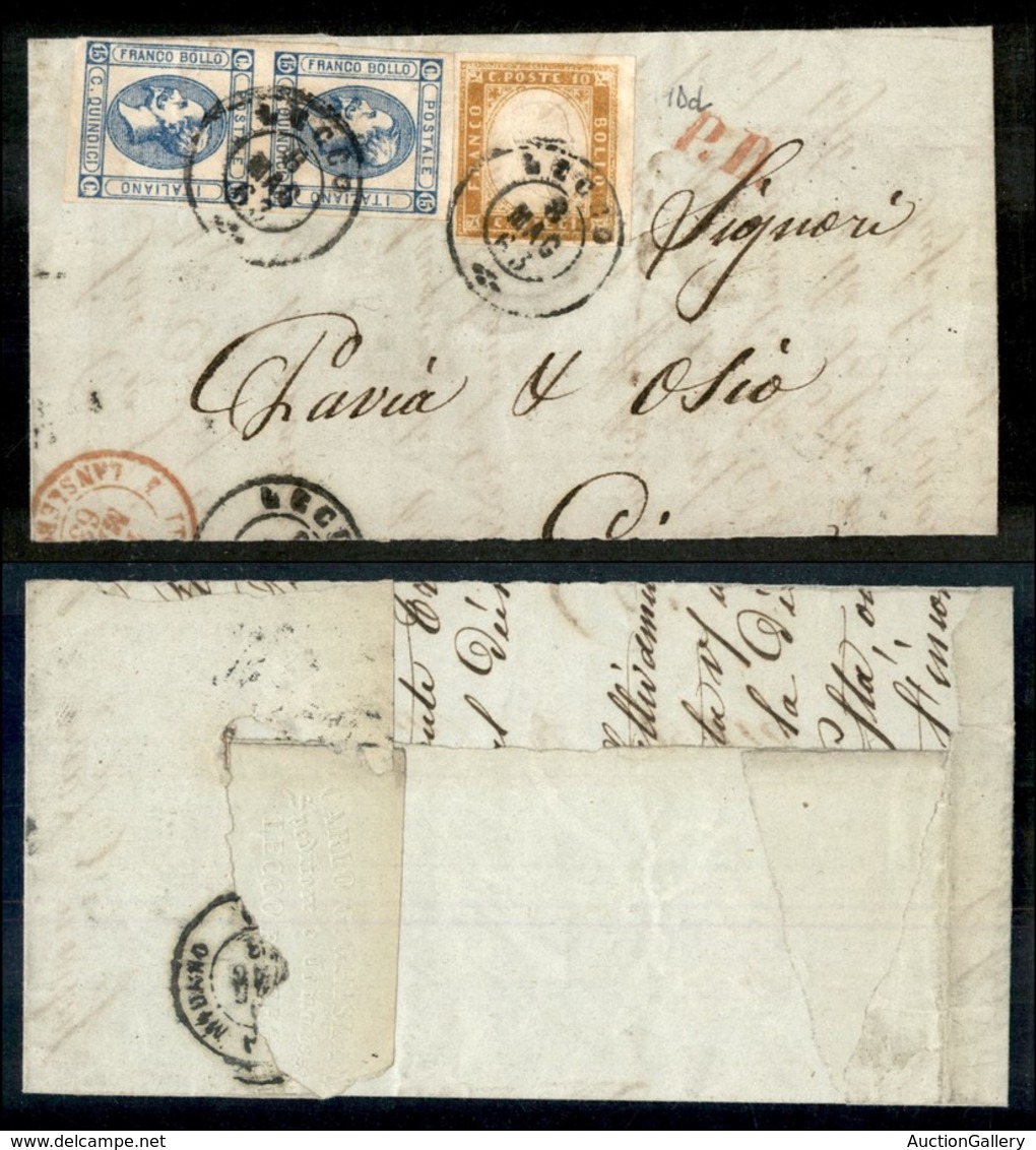 ANTICHI STATI - LOMBARDO VENETO - Lecco - Coppia Del 15 Cent (12 - Regno) + 10 Cent (14Dd - Sardegna) - Testata Di Lette - Sonstige & Ohne Zuordnung