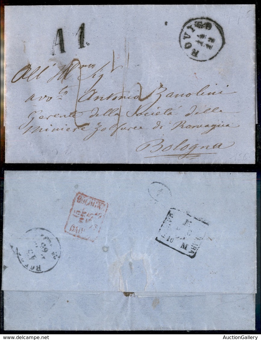 ANTICHI STATI - LOMBARDO VENETO - Rovigo 14/12 (1865) + A1. - Lettera Per Bologna - Tassata - Sonstige & Ohne Zuordnung