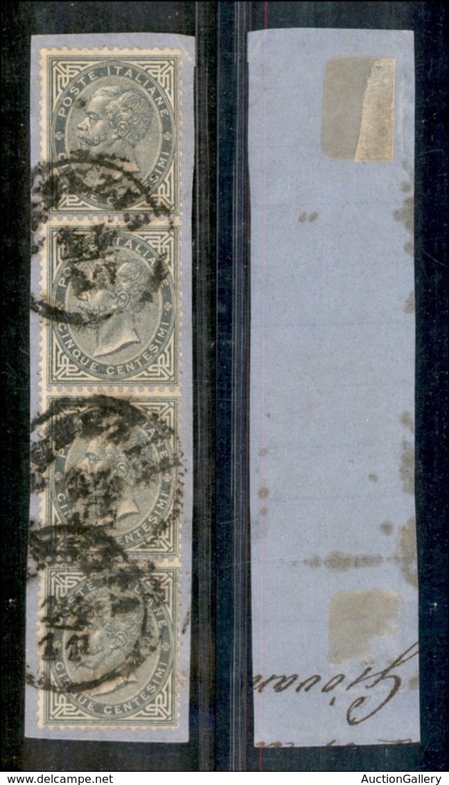 ANTICHI STATI - LOMBARDO VENETO - Venezia -  Striscia Verticale Di Quattro Del 5 Cent (L16 - Regno) Su Frammento - Sonstige & Ohne Zuordnung