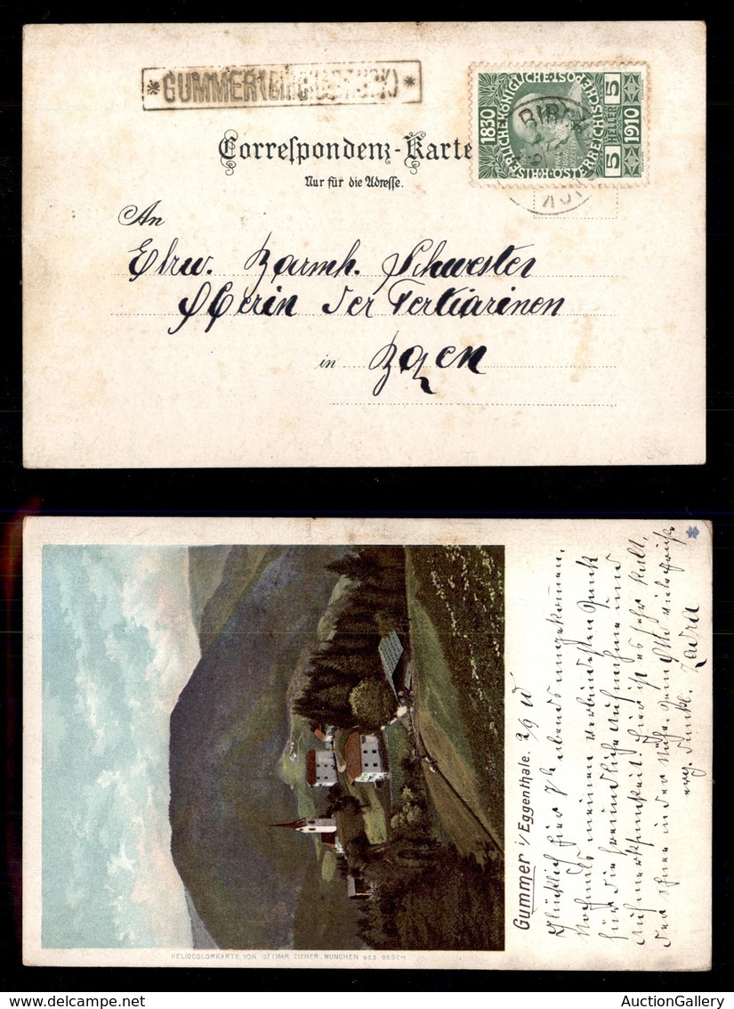ANTICHI STATI - AUSTRIA TERRITORI ITALIANI - Gummer/Birchabruck (P.ti 9) - Cartolina Per Bolzano Del 2.9.10 - Autres & Non Classés