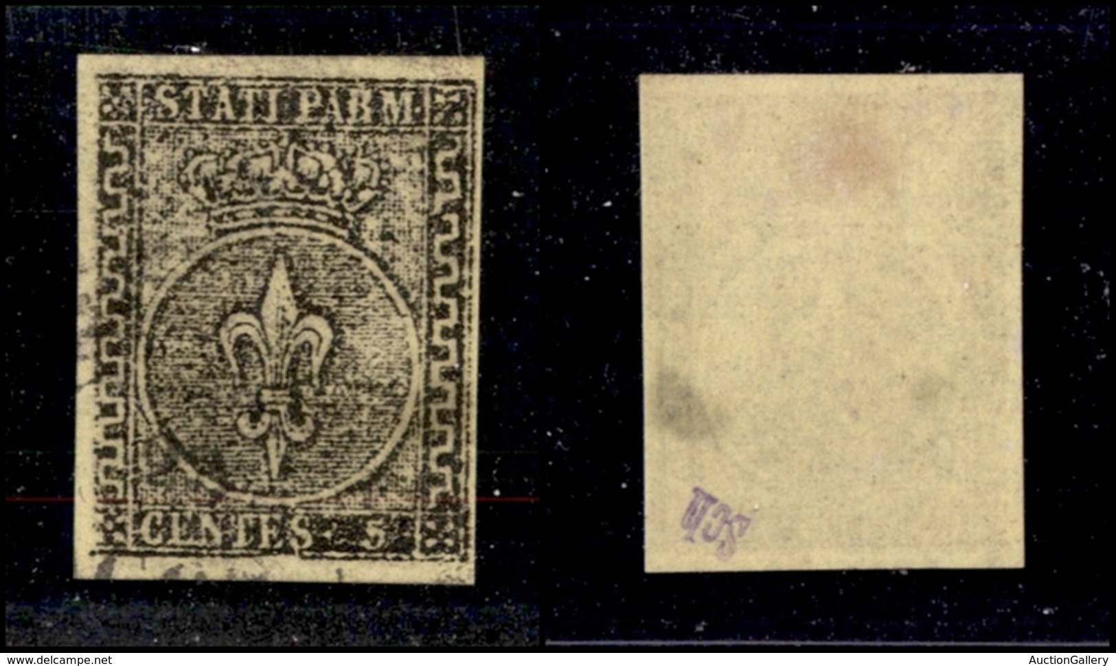 ANTICHI STATI - PARMA - 1852 - 5 Cent (1b - Verdino) Usato - Senza Filetto Verticale Sinistro - Non Catalogato - Cert. A - Sonstige & Ohne Zuordnung