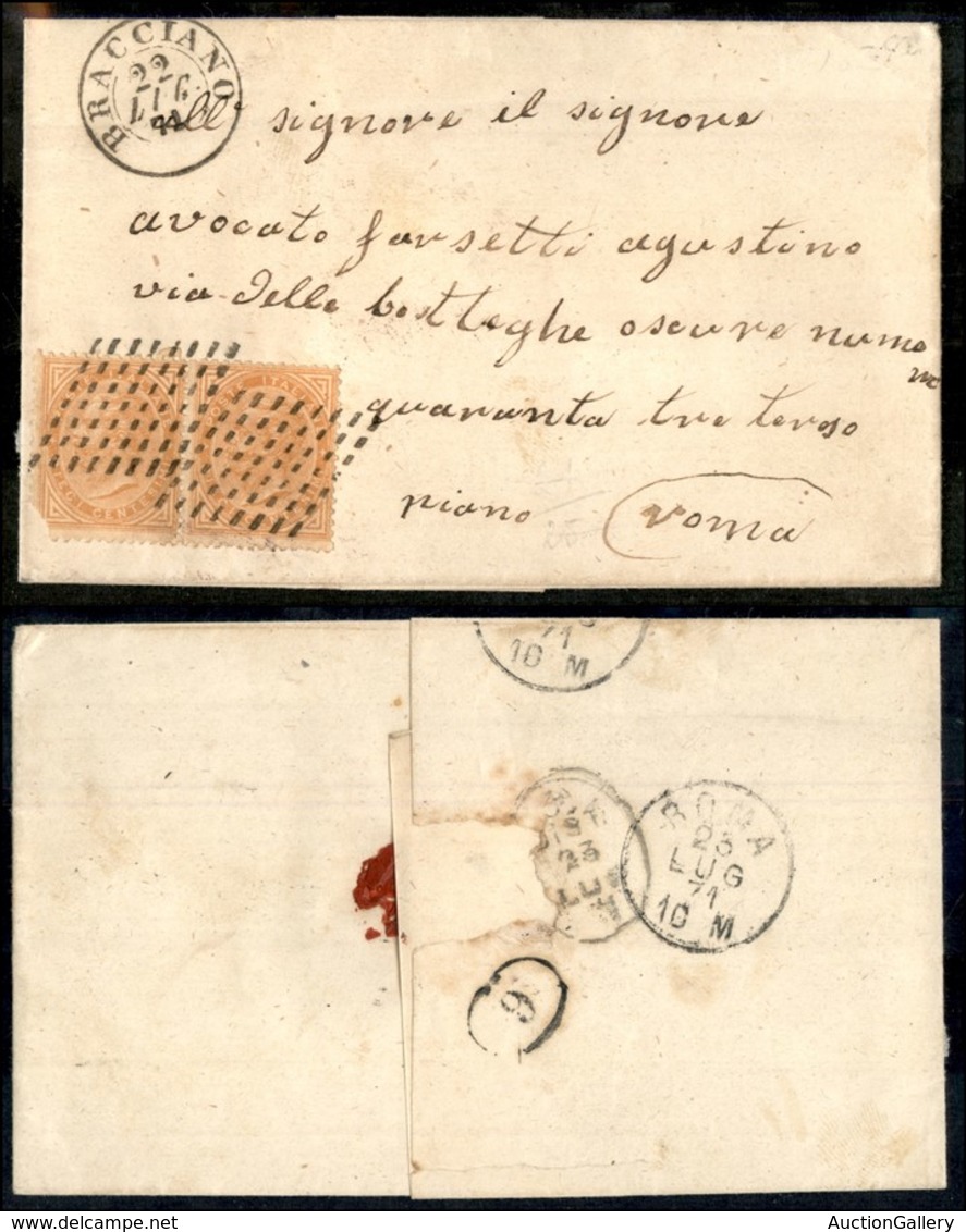 ANTICHI STATI - PONTIFICIO - Bracciano (P.ti 8) - Coppia Del 10 Cent (17 - Regno) Difettosa A Sinistra - Lettera Per Rom - Autres & Non Classés