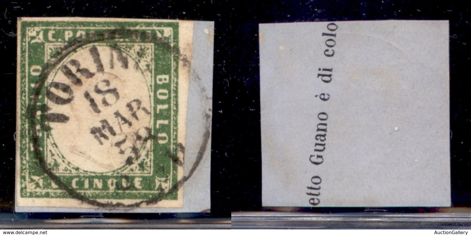 ANTICHI STATI - SARDEGNA - 1858 - 5 Cent (13Ad - Verde Giallo) Usato Su Frammento (350) - Sonstige & Ohne Zuordnung