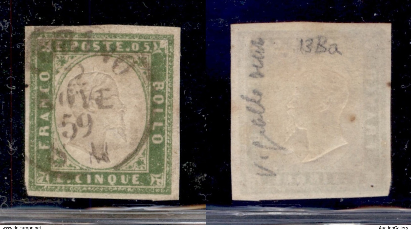 ANTICHI STATI - SARDEGNA - 1859 - 5 Cent (13Ba - Verde Giallo) Usato A Torino (400) - Sonstige & Ohne Zuordnung