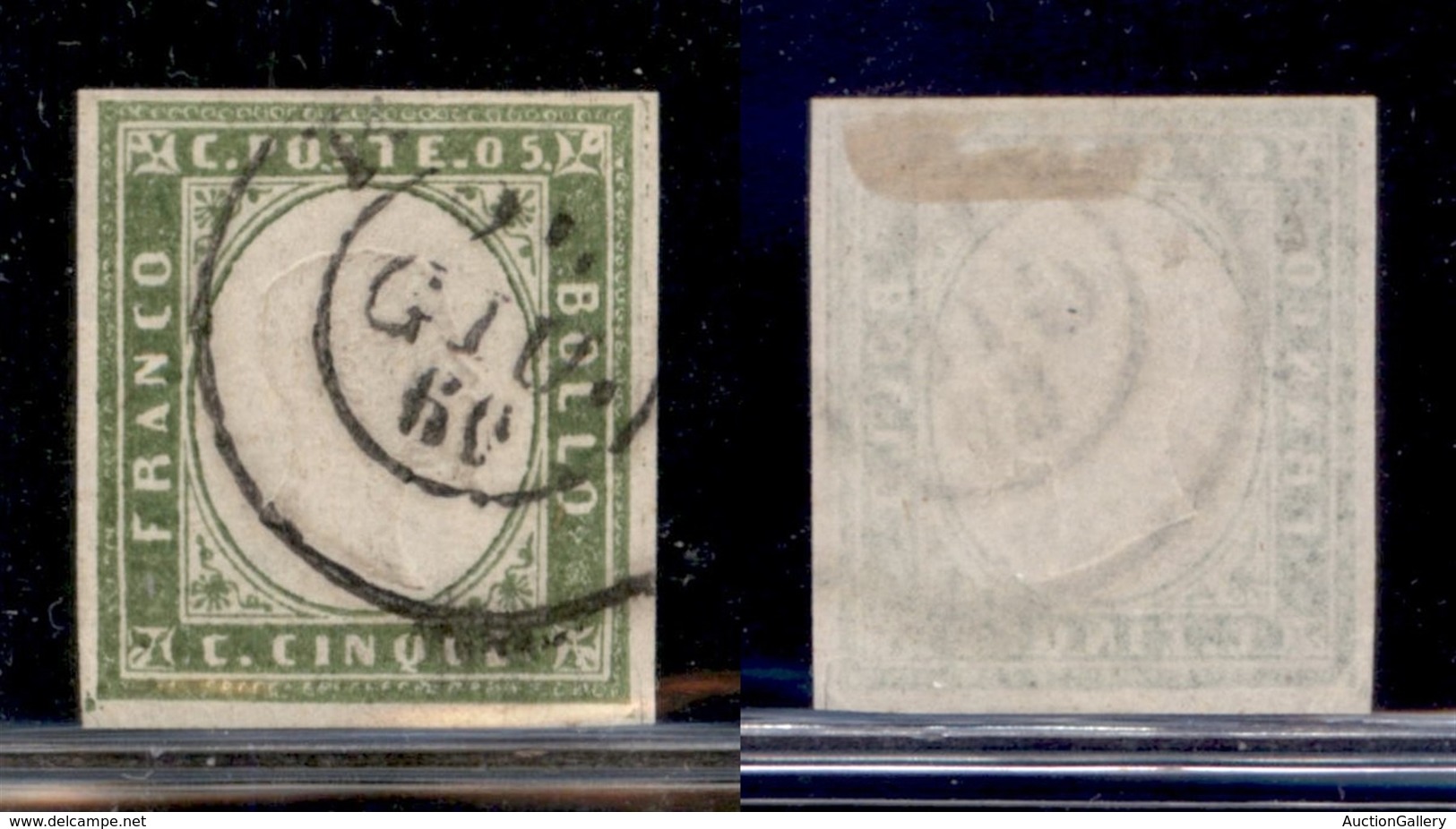 ANTICHI STATI - SARDEGNA - 1859 - 5 Cent (13Bb - Verde Oliva Chiaro) Usato (400) - Autres & Non Classés