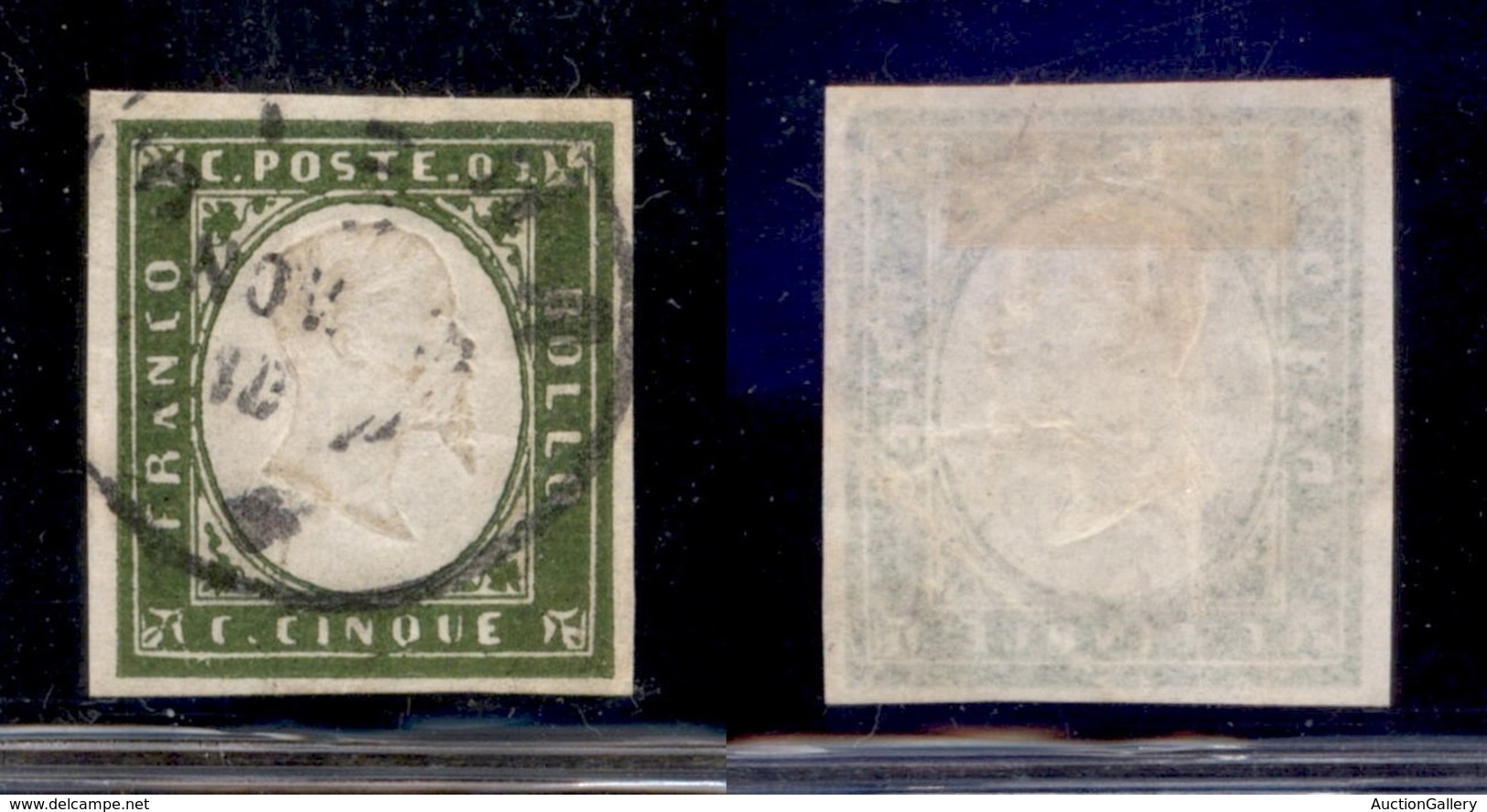 ANTICHI STATI - SARDEGNA - 1862 - 5 Cent (13C - Verde Oliva) Usato (750) - Autres & Non Classés