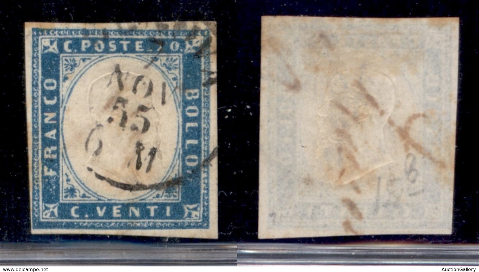ANTICHI STATI - SARDEGNA - 1855 (7 Nov.) - 20 Cent (15h - Celeste Vivace) Usato A Genova (450) - Sonstige & Ohne Zuordnung