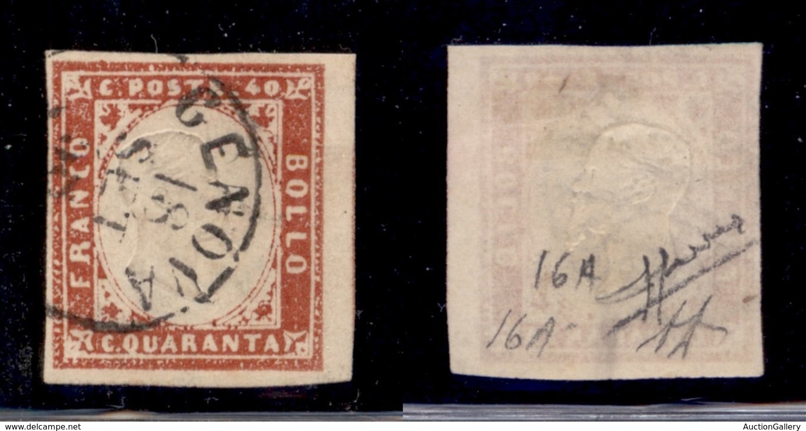 ANTICHI STATI - SARDEGNA - 1857 - 40 Cent (16A - Rosso Scarlatto) Usato A Genova - Diena + Sorani (200) - Autres & Non Classés