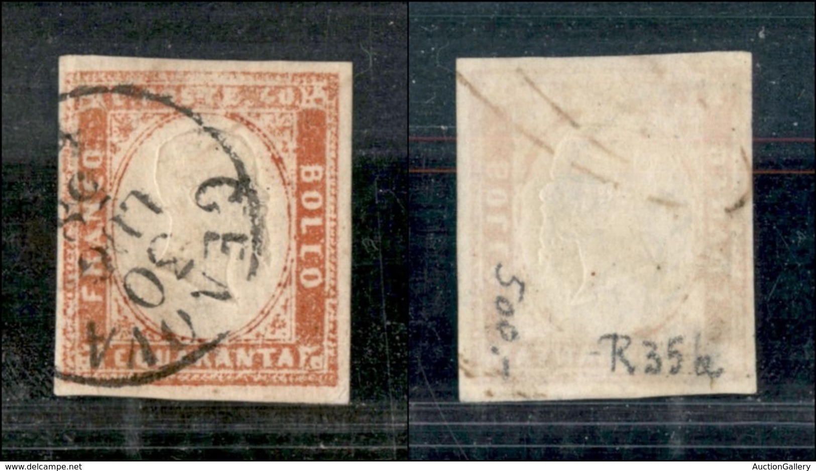 ANTICHI STATI - SARDEGNA - 1858 - 40 Cent (16Ab - Vermiglio Arancio) Usato A Genova (200) - Autres & Non Classés