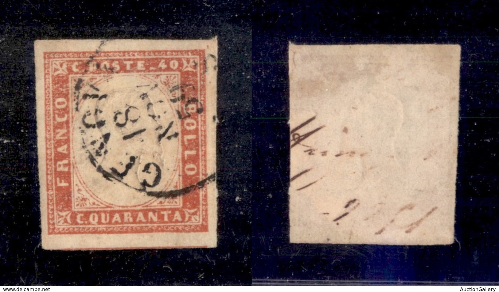 ANTICHI STATI - SARDEGNA - 1859 - 40 Cent (16Ba - Vermiglio Mattone) - Grandi Margini (600) - Sonstige & Ohne Zuordnung