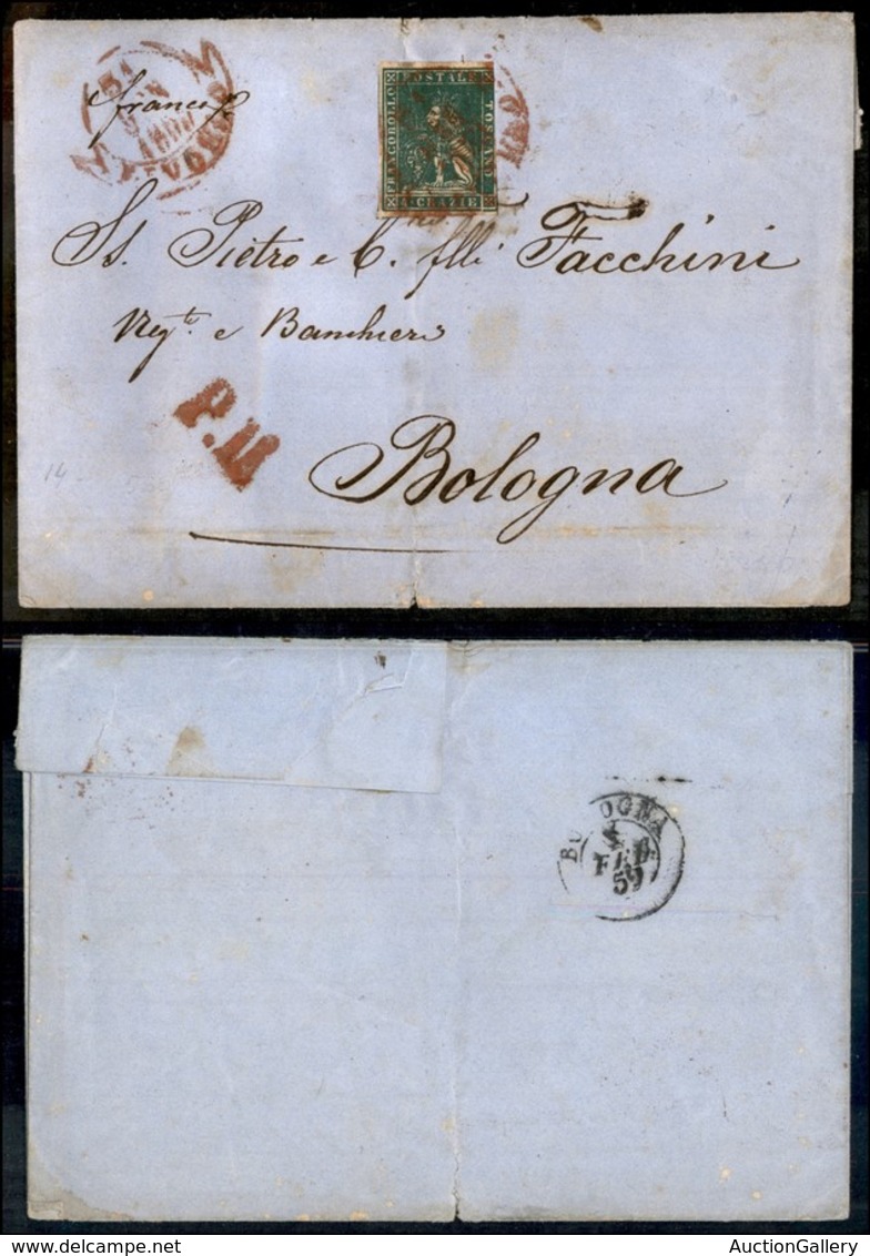 ANTICHI STATI - TOSCANA - Livorno (P.ti 6 - Rosso) - 4 Crazie (14) Corto A Destra - Lettera Per Bologna Del 31.1.59 - Other & Unclassified