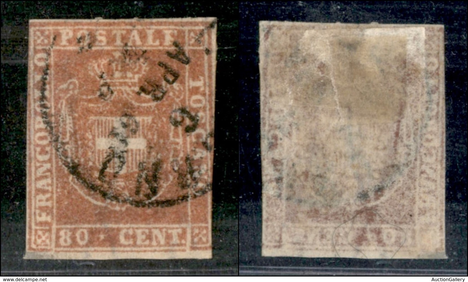 ANTICHI STATI - TOSCANA - 1860 - 80 Cent (22a) Usato - Appena Corto In Verticale (2.250) - Autres & Non Classés