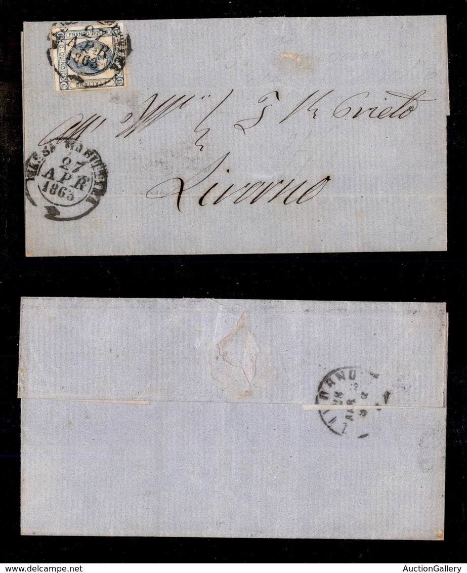 ANTICHI STATI - TOSCANA - Massa Marittima (P.ti 3) - 15 Cent (12 - Regno) Su Lettera Per Livorno Del 27.4.1863 - Autres & Non Classés