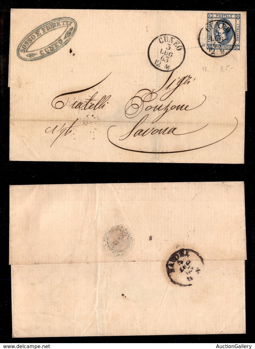 REGNO D'ITALIA - POSTA ORDINARIA - 15 Cent (12) - Lettera Da Cuneo A Savona Del 3.7.63 (100) - Autres & Non Classés