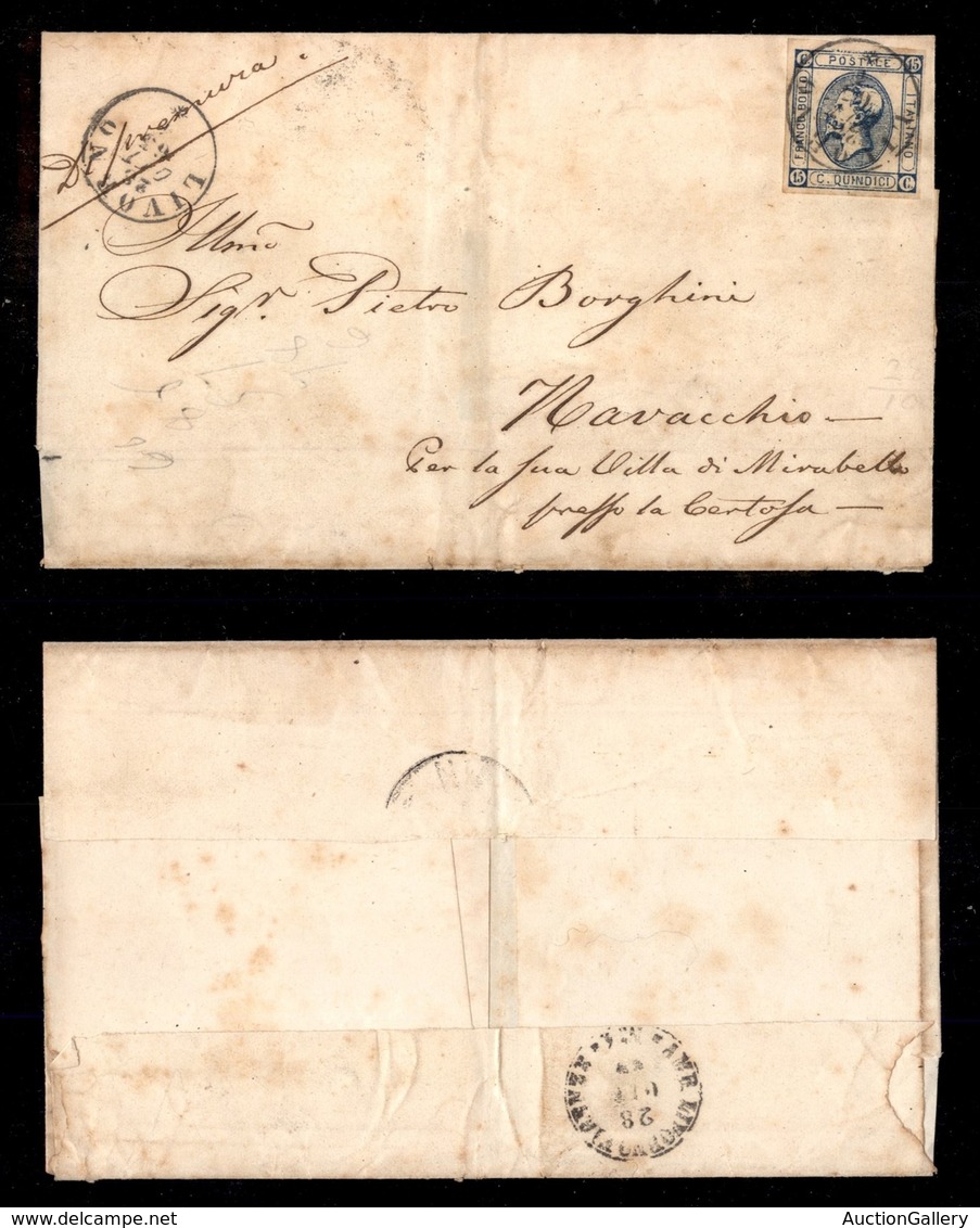 REGNO D'ITALIA - POSTA ORDINARIA - 15 Cent (13) - Cornice Superiore Rotta Al Centro - Lettera Da Livorno A Navacchio Del - Autres & Non Classés