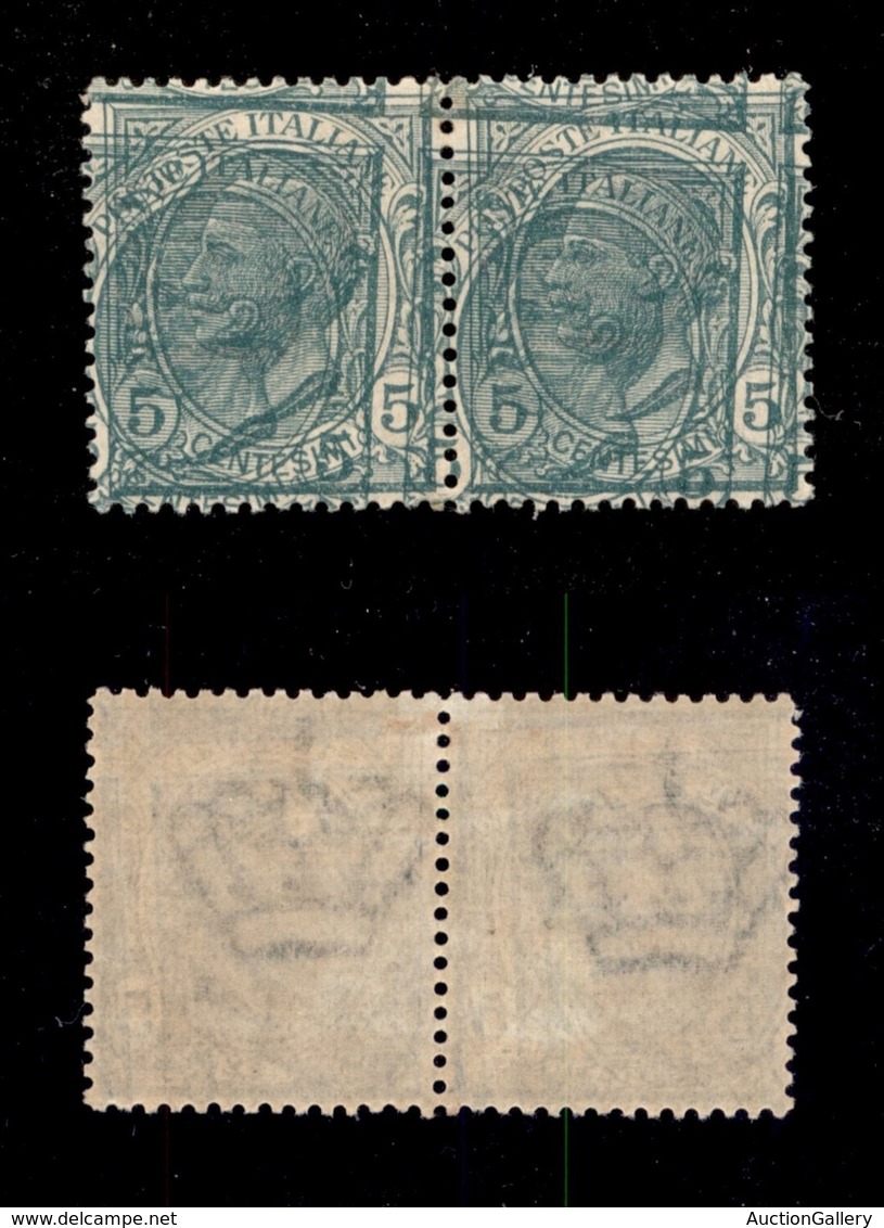 REGNO D'ITALIA - POSTA ORDINARIA - 1906 - 5 Cent Leoni (81ca) - Coppia Con Doppia Stampa A Cavallo (una Obliqua) - Gomma - Sonstige & Ohne Zuordnung