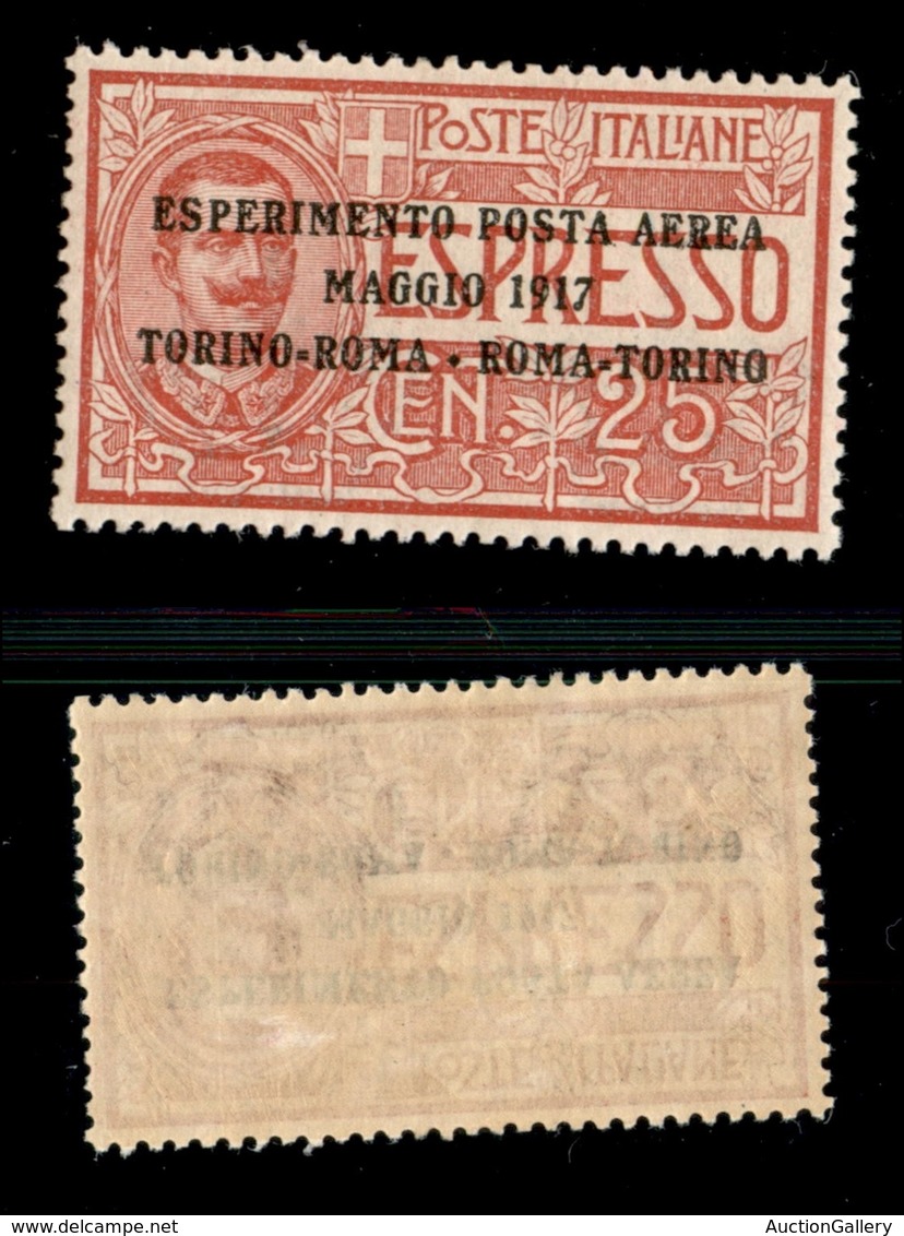REGNO D'ITALIA - POSTA AEREA - 1917 - Torino Roma - 25 Cent (1) - Gomma Originale - Ottimamente Centrato (90) - Sonstige & Ohne Zuordnung
