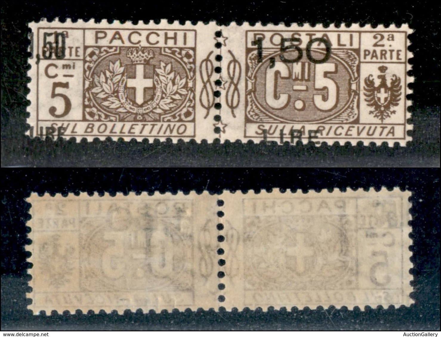 REGNO D'ITALIA - PACCHI POSTALI - 1923 - 1,50 Lire Su 5 Cent (22e) Con Soprastampa Spostata (lire In Basso) - Gomma Inte - Sonstige & Ohne Zuordnung