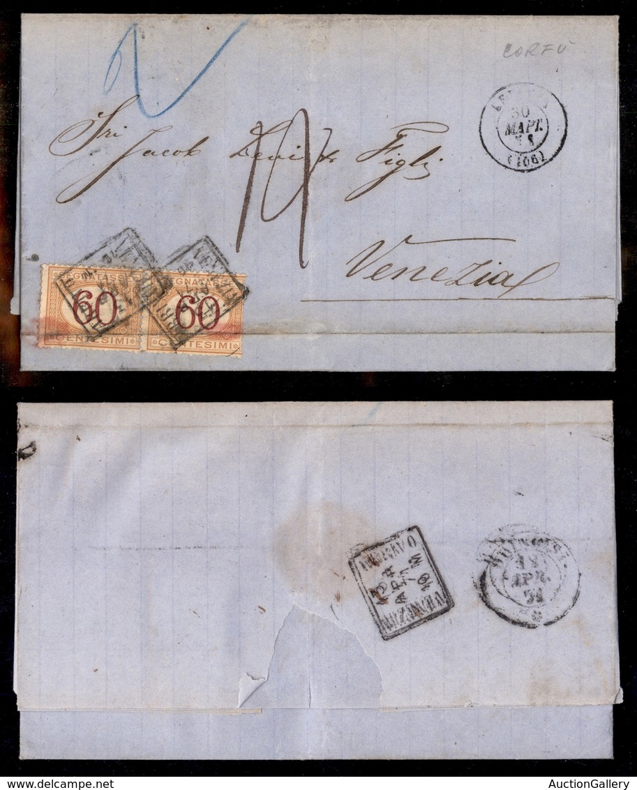 REGNO D'ITALIA - SEGNATASSE - Coppia Del 60 Cent (10 - Segnatasse) Su Lettera Da Corfù A Venaria Del 30 Aprile 1871 - Fo - Sonstige & Ohne Zuordnung