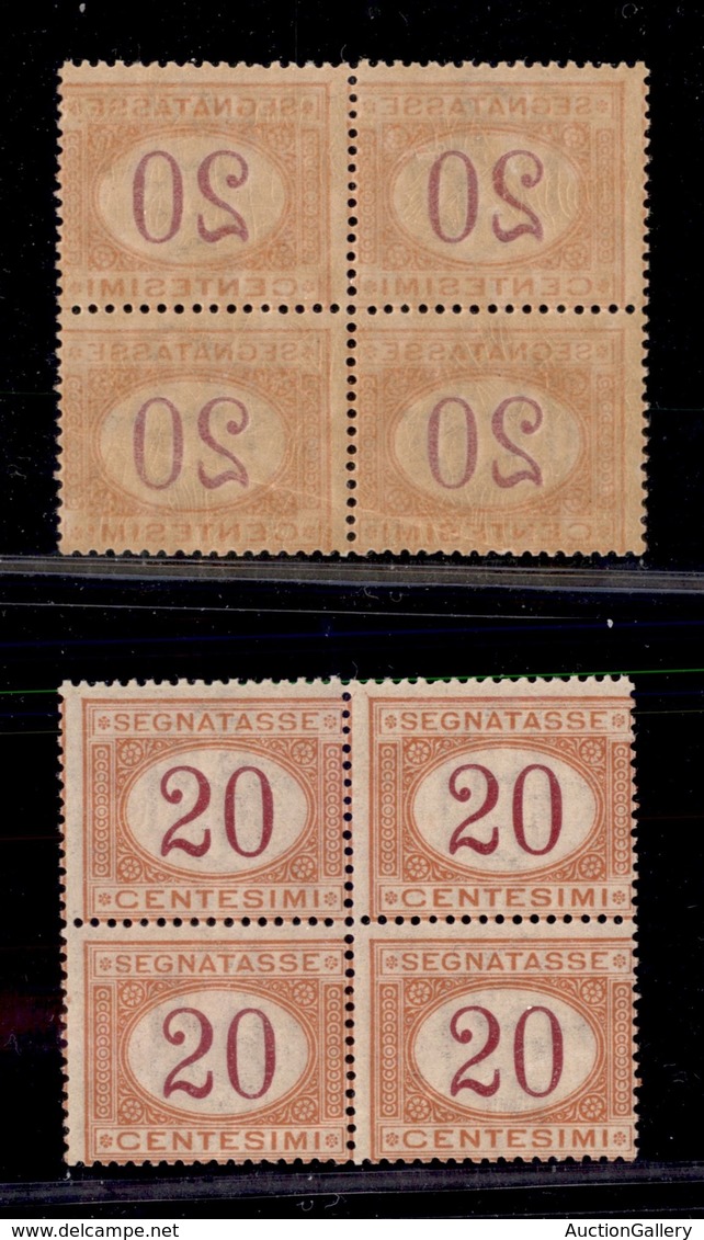 REGNO D'ITALIA - SEGNATASSE - 1894 - 20 Cent (22p) In Quartina Con Decalco Completo - Gomma Integra (1.920+) - Sonstige & Ohne Zuordnung