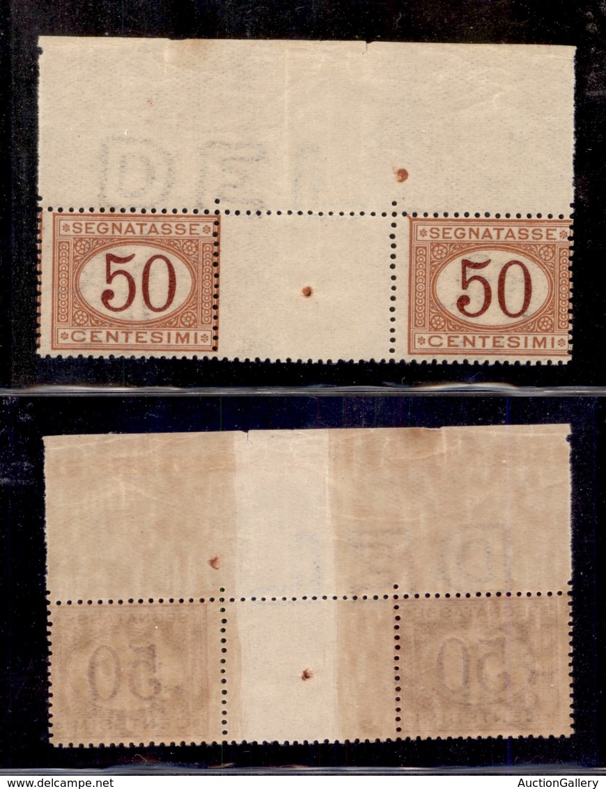 REGNO D'ITALIA - SEGNATASSE - 1890 - 50 Cent (25) - Coppia Bordo Foglio Con Interspazio Al Centro - Gomma Integra (1.650 - Sonstige & Ohne Zuordnung