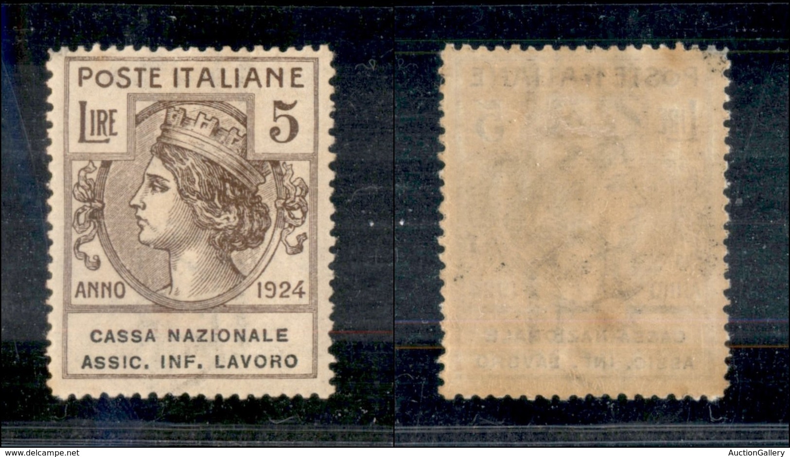 REGNO D'ITALIA - PARASTATALI - 1924 - 5 Lire Assic. Inf. Lavoro (23) - Gomma Originale (150) - Sonstige & Ohne Zuordnung
