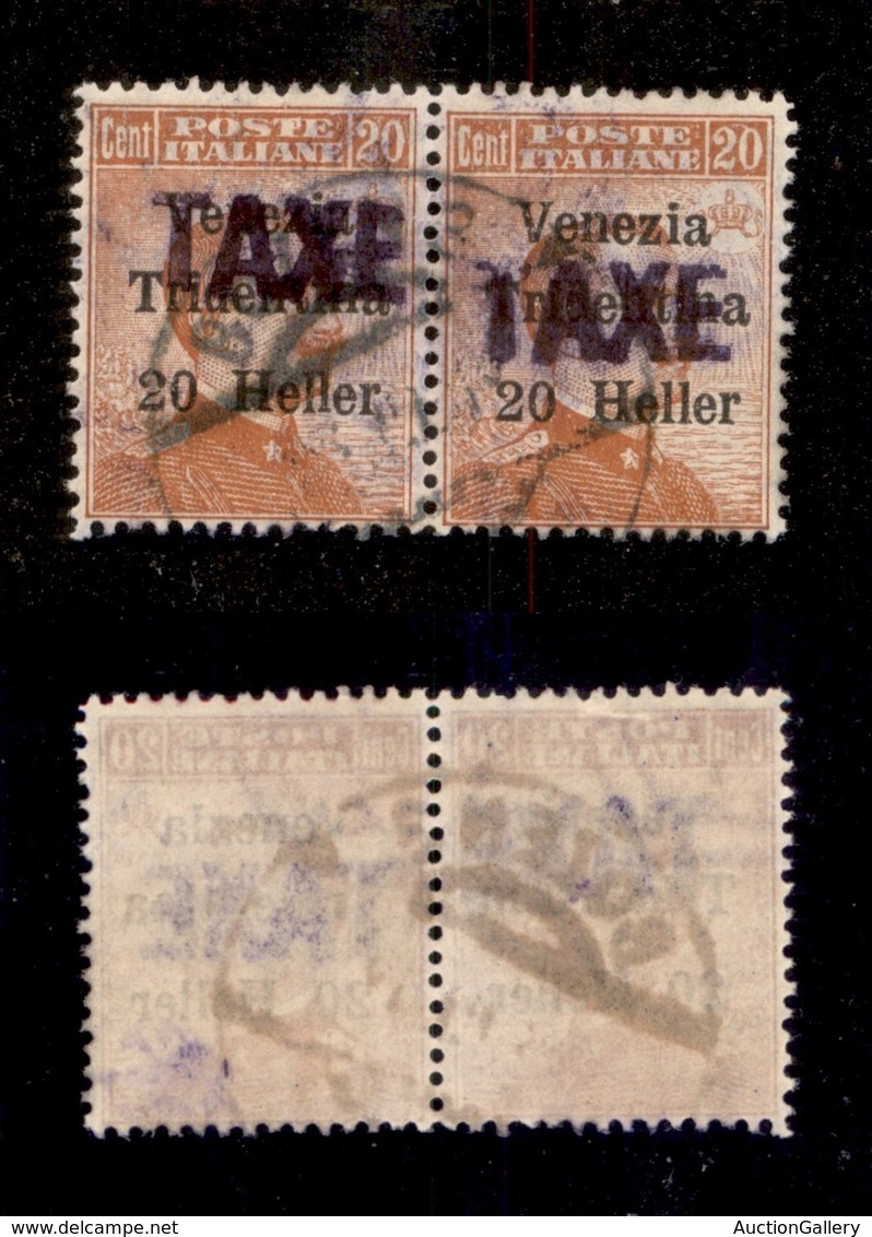 OCCUPAZIONI - BOLZANO 3 - 1918 - Taxe Su 20 Heller (32 Varietà) - Coppia Usata - Soprastampe Disallineate - Non Cataloga - Autres & Non Classés