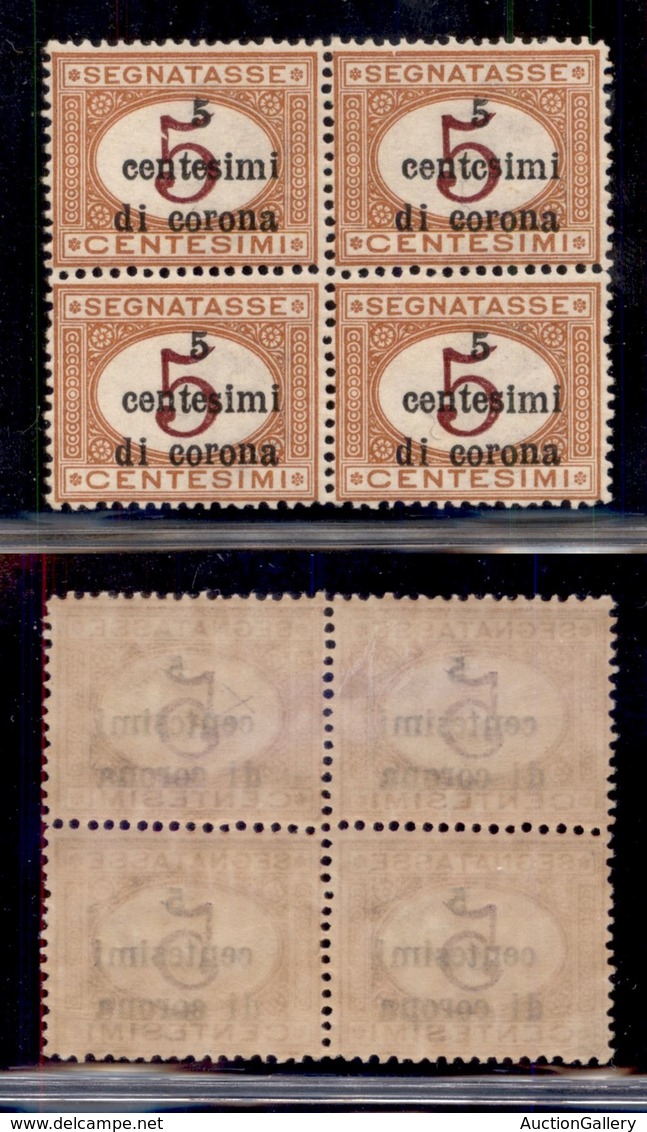 OCCUPAZIONI - TRENTO E TRIESTE - 1919 - 5 Cent Su 5 (1) In Quartina - Errore Tc (1d) In Alto A Destra - Gomma Originale  - Sonstige & Ohne Zuordnung