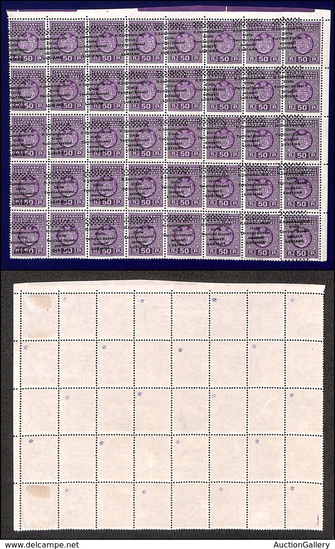 OCCUPAZIONI - LUBIANA - 1941 - 50 Para (6d) - Blocco Di 40 Con Soprastampa Obliqua - Gomma Integra (3 Pezzi Linguellati) - Autres & Non Classés