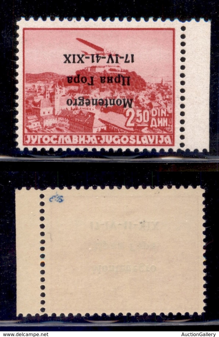 OCCUPAZIONI - MONTENEGRO - 1941 - 2,50 Din (4a - Aerea) Con Soprastampa Capovolta - Gomma Integra (225) - Sonstige & Ohne Zuordnung