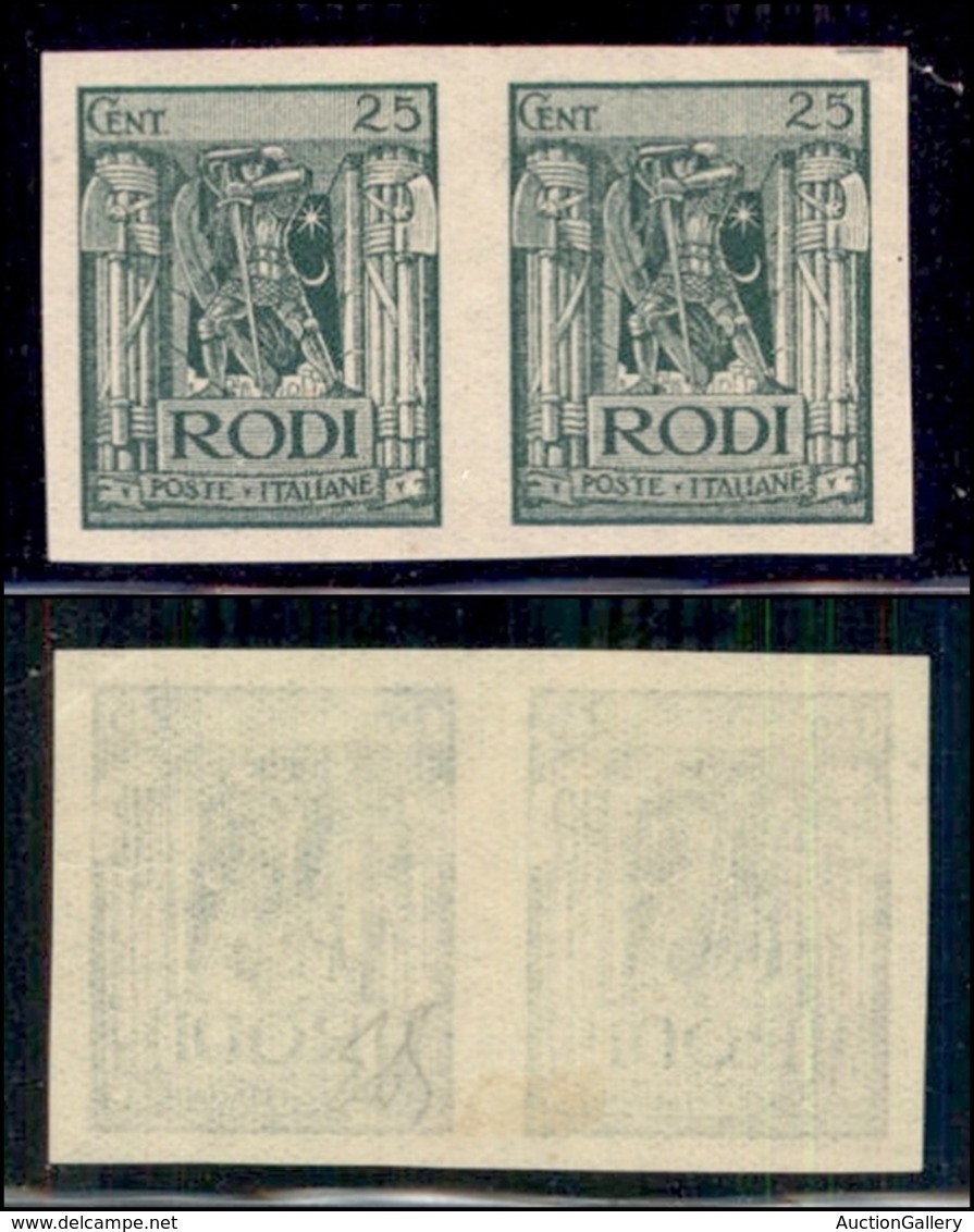 COLONIE - EGEO - 1929 - 25 Cent Pittorica (6b) - Coppia Non Dentellata - Gomma Originale - Diena (440+) - Sonstige & Ohne Zuordnung