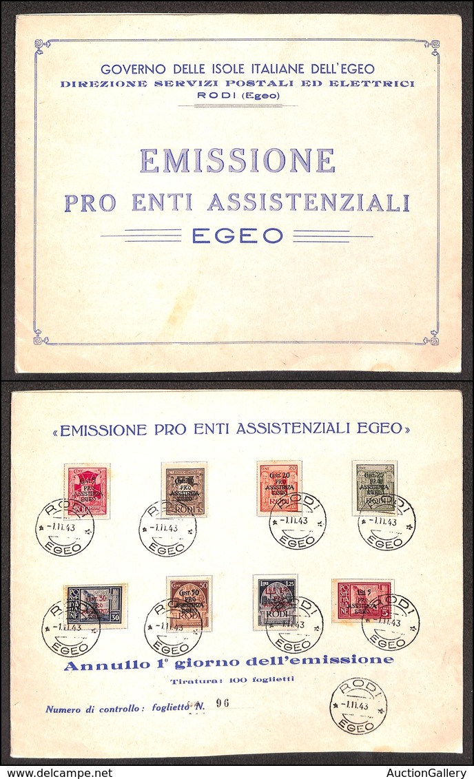 COLONIE - EGEO - 1943 - Pro Assistenza (118/125) - Serie Completa Usata Su Folder Dell’emissione A Rodi Nel Giorno D’emi - Sonstige & Ohne Zuordnung