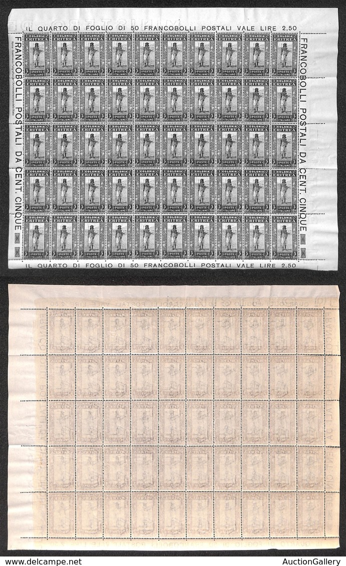 COLONIE - ERITREA - 1930 - 5 Cent Soggetti Africani (156) - Intero Foglio Di 50 - Gomma Integra (2.000+) - Autres & Non Classés