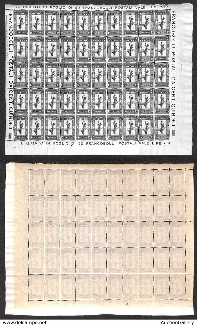COLONIE - ERITREA - 1930 - 15 Cent Soggetti Africani (158) - Intero Foglio Di 50 - Gomma Integra (2.000+) - Sonstige & Ohne Zuordnung