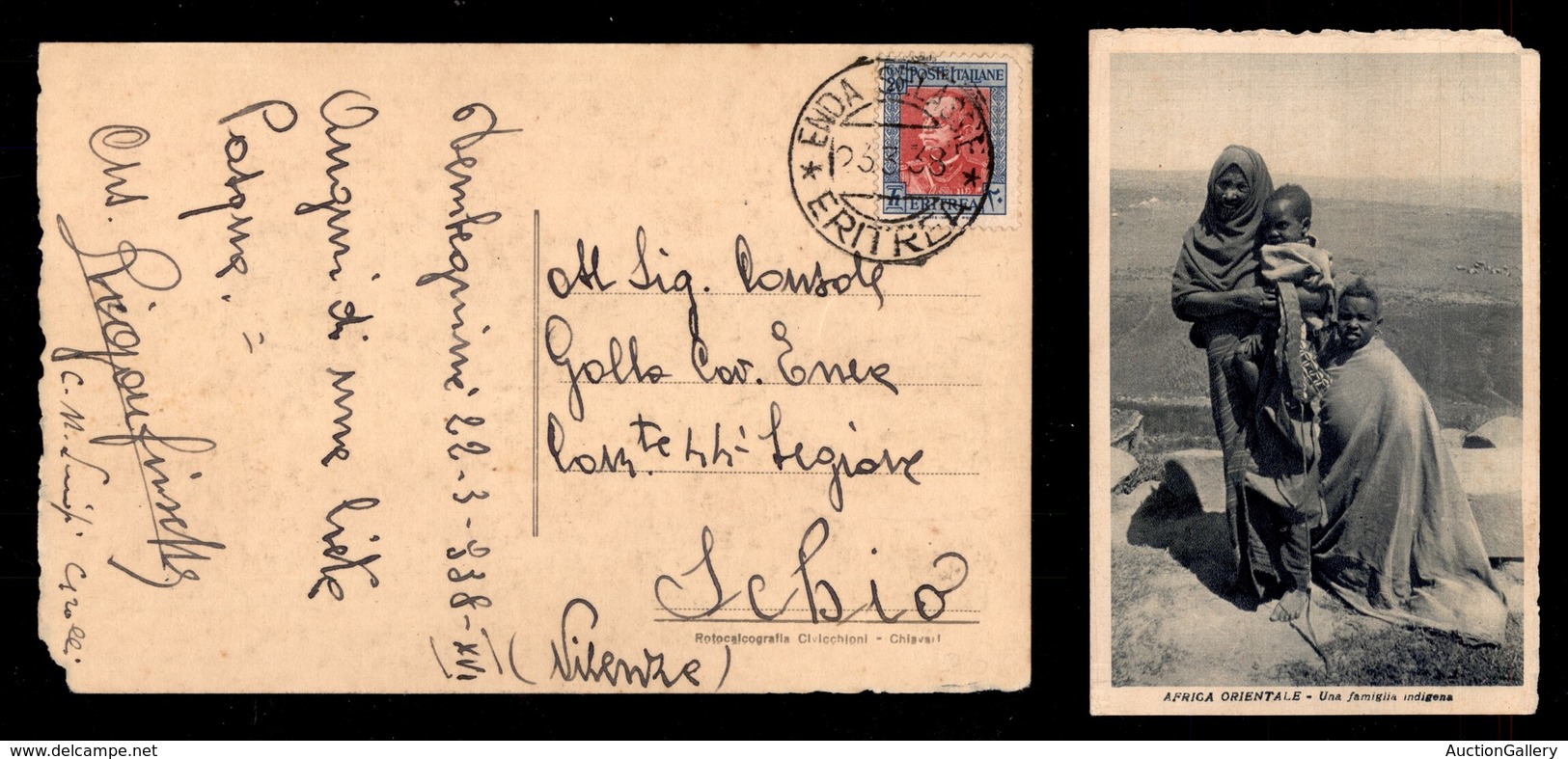COLONIE - ERITREA - Enda Selassie - 20 Cent (196) Su Cartolina Per Schio Del 23.3.38 - Sonstige & Ohne Zuordnung