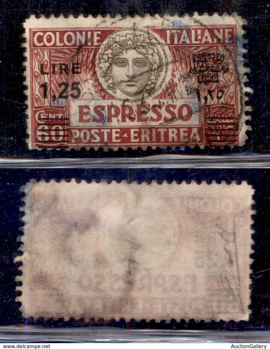 COLONIE - ERITREA - 1935 - 1,25 Lire Su 60 Cent (8 - Espressi) Dentellato 11 - Usato - Cert. AG (1.600) - Autres & Non Classés