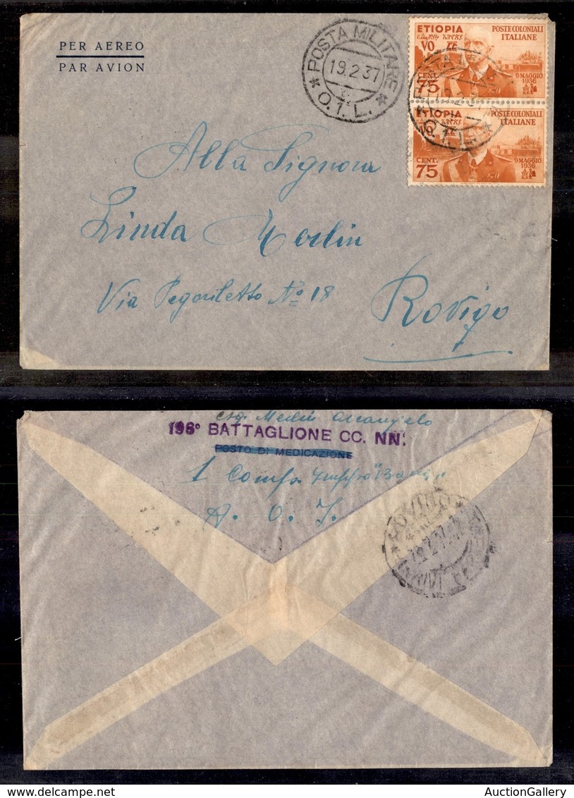 COLONIE - ETIOPIA - Posta Militare 0.1.L - Coppia Del 75 Cent (6) Su Busta Per Rovigo Del 19.2.37 - Autres & Non Classés