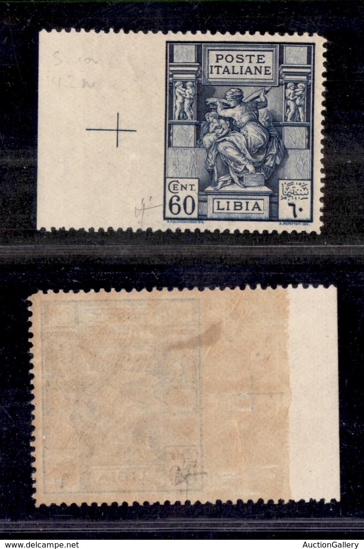 COLONIE - LIBIA - 1924 - 60 Cent (42n) Bordo Foglio Non Dentellato A Sinistra - Gomma Originale (350) - Sonstige & Ohne Zuordnung