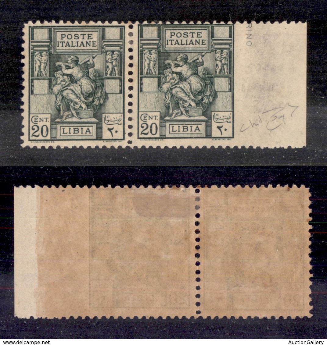 COLONIE - LIBIA - 1926 - 20 Cent Sibilla (54 + 54e) - Coppia Orizzontale Bordo Foglio Non Dentellata A Destra - Gomma Or - Sonstige & Ohne Zuordnung