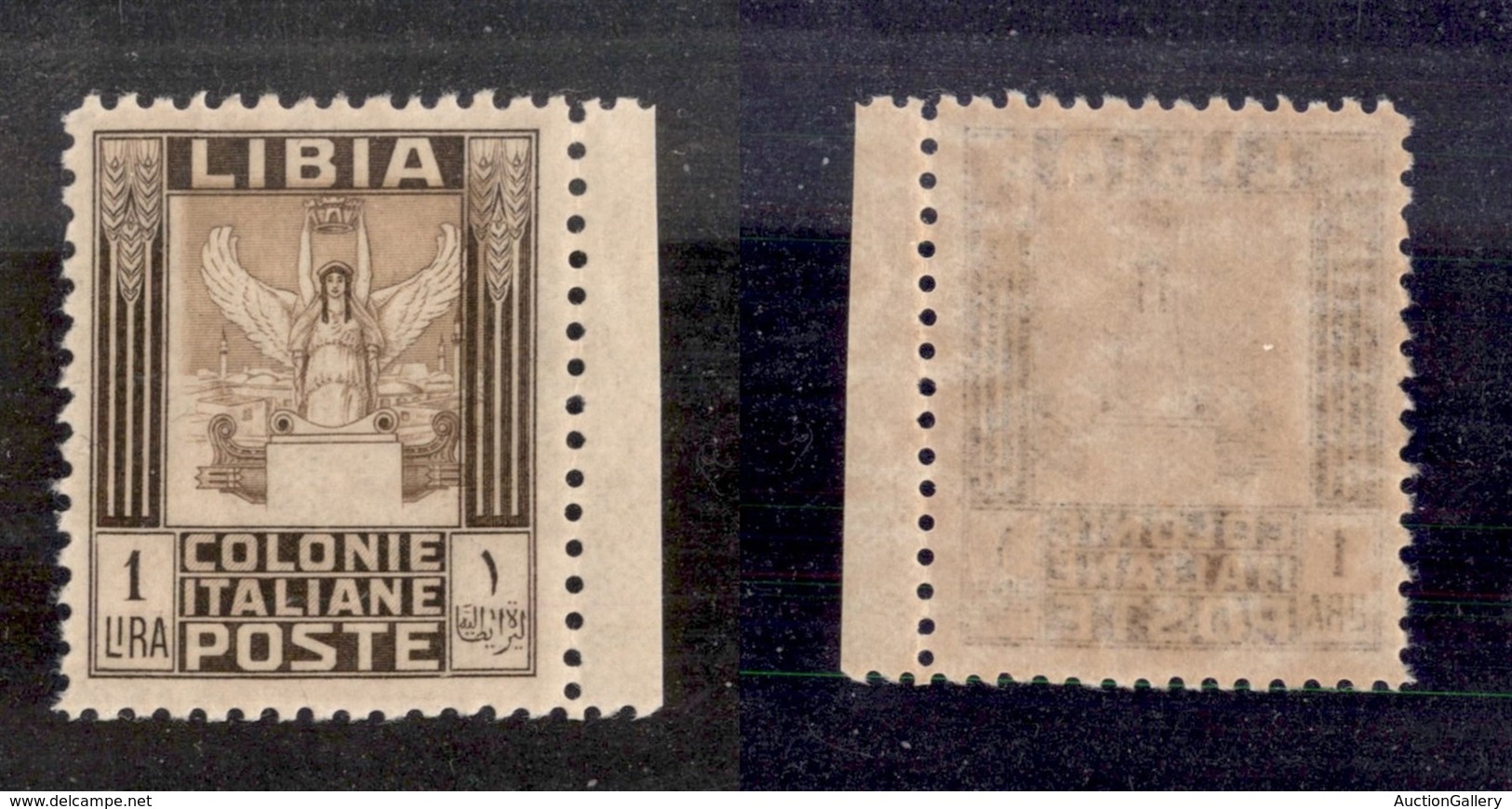 COLONIE - LIBIA - 1926 - 1 Lira (65) - Gomma Integra - Ben Centrato - Cert. AG (1.500+) - Sonstige & Ohne Zuordnung
