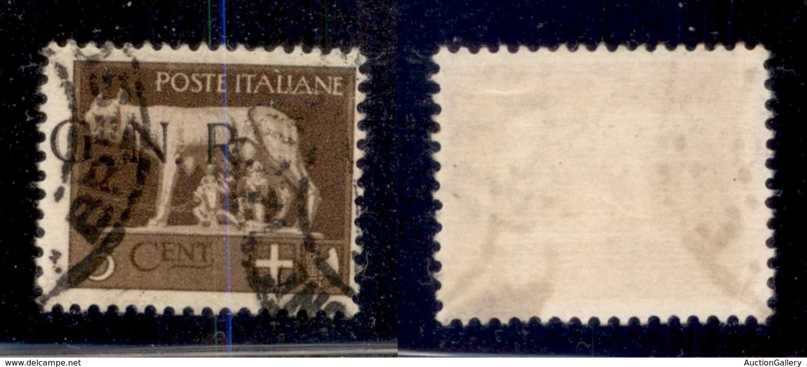 REPUBBLICA SOCIALE - 1943 - GNR Brescia - 5 Cent (470/I) Usato - Soprastampa Spostata A Sinistra - Andere & Zonder Classificatie