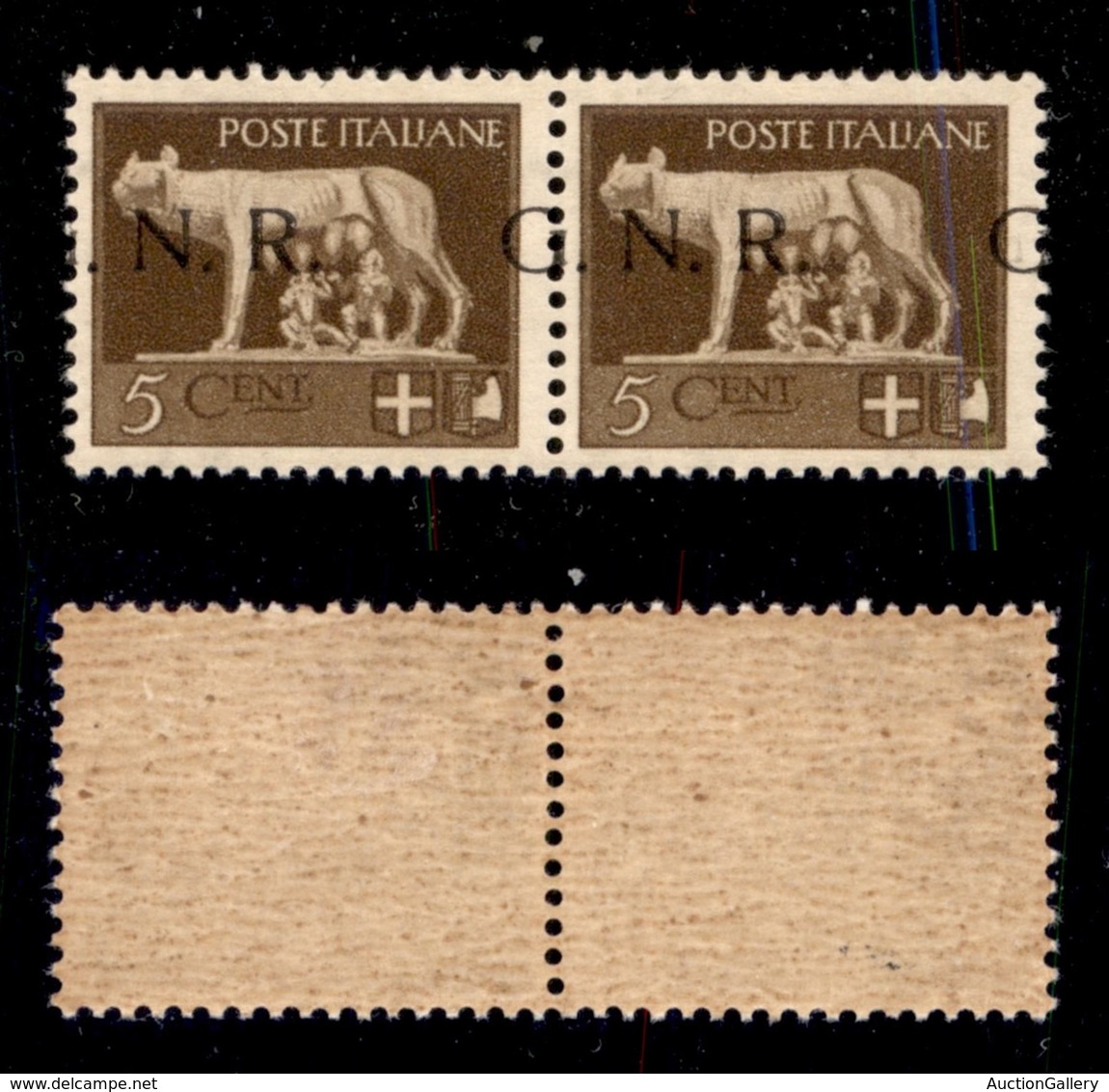 REPUBBLICA SOCIALE - 1943 - GNR Brescia - 5 Cent NR G (470/Ifaa) - Coppia Orizzontale - Gomma Originale + Gomma Integra  - Sonstige & Ohne Zuordnung