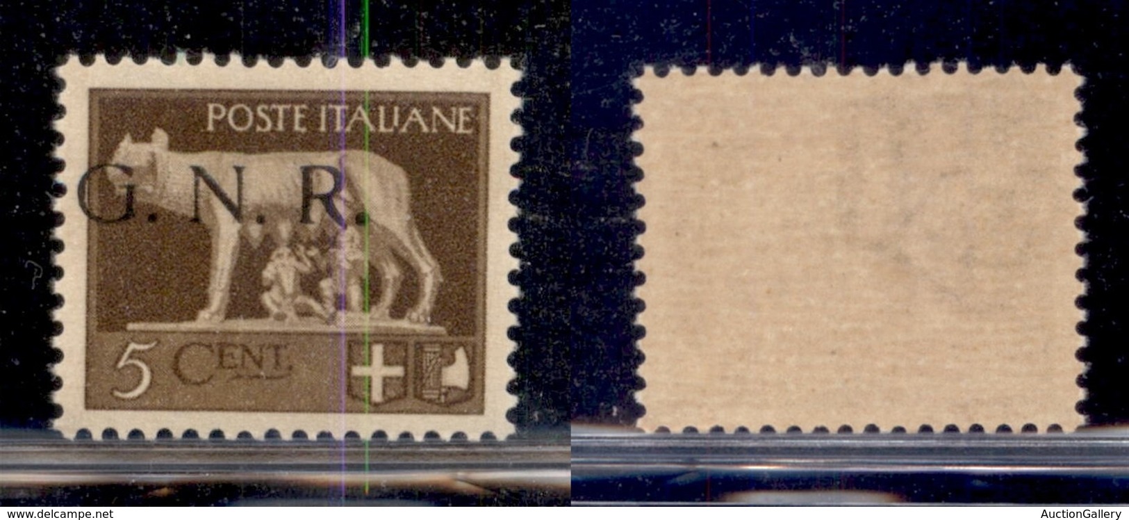 REPUBBLICA SOCIALE - 1943 - GNR Brescia - 5 Cent (470/Ipc) - Punto Grosso Dopo R - Soprastampa A Sinistra - Gomma Integr - Autres & Non Classés