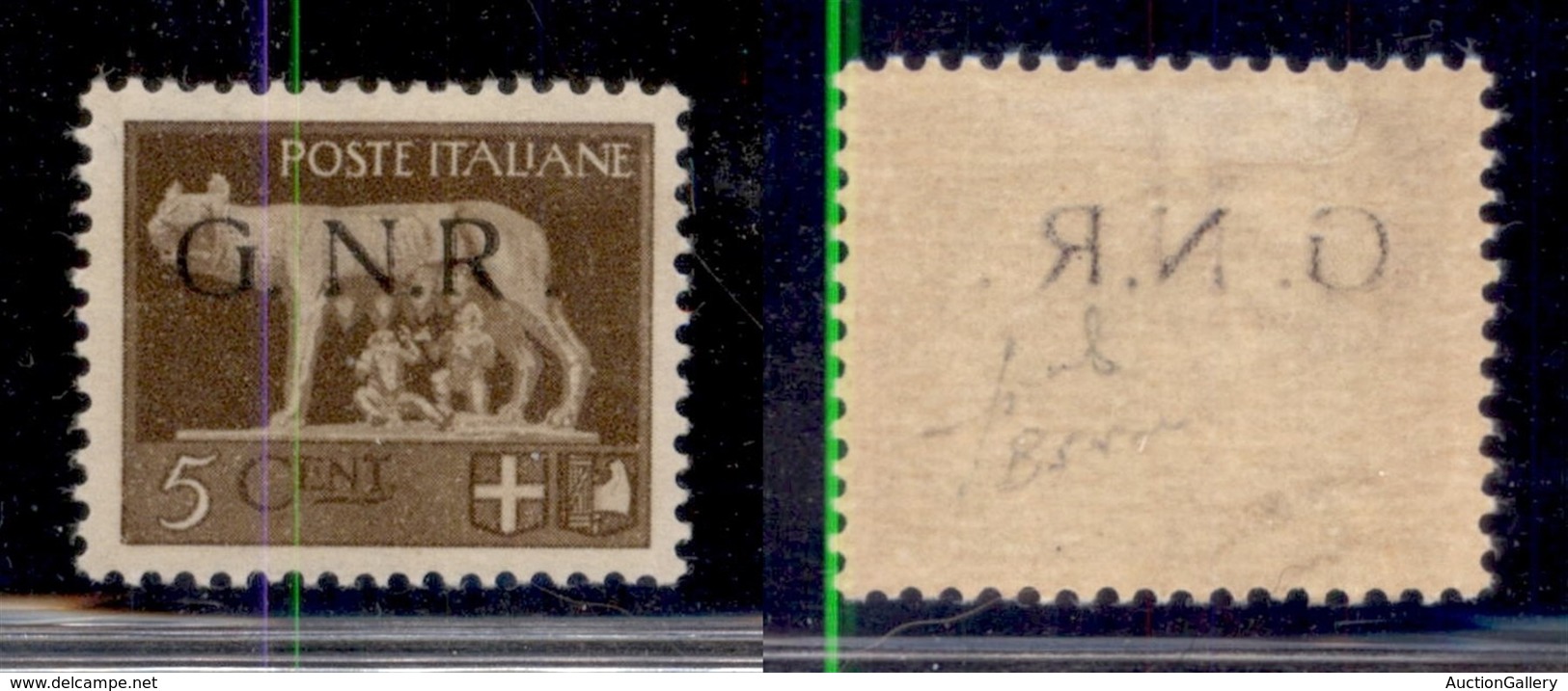 REPUBBLICA SOCIALE - 1943 - GNR Brescia - 5 Cent (470/Iq Errore L) Con Decalco + R Accostato A N - Gomma Originale - Fie - Autres & Non Classés